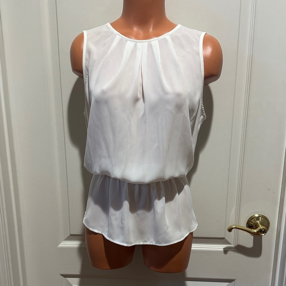 THE LIMITED Sheer Ivory Sleeveless Peplum Top L Large EUC $60 KL